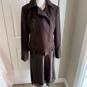 The Full Look1:  Elegant Dark Brown Jacket, Top and Skirt